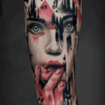 CNX Tattoo Frauenportrait Sanduhr Trash-Polka Schwarz Rot Farbklecksen Tattoo Arm von CNX Tattoo Berlin Prenzlauer Berg