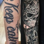 cnx tattoo Totenkopf Friedhof Cover Up Tattoo vorher-nachher realistisch von CNX Tattoo Berlin Prenzlauer Berg