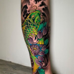 cnx tattoo Koi Fisch Pfingstrose Japanische Welle Tattoo farbig Traditional Japanese Still von CNX Tattoo Berlin Prenzlauer Berg