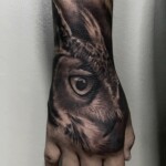 Eule Tattoo Realistic Handrücken von CNX Tattoo Berlin Prenzlauer Berg