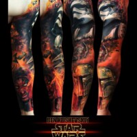 Star Wars Sleeve Farbig Arm Tattoo realistisch von CNX Tattoo Berlin Prenzlauer Berg