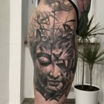 Buddha Tiger Tattoo Realistic Oberschenkel von CNX Tattoo Berlin Prenzlauer Berg